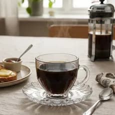 Jogo De Xícara De Café Com Pires Vidro Trabalhado Luxo 12 Peças 108ml Casambiente