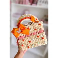 Kit Verão Infantil Chapéu Viseira + Bolsa de Palha Pompons | Acessórios Menina Praia