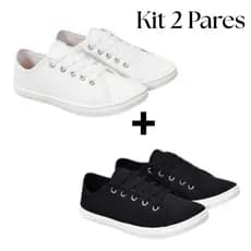 Kit 2 Tênis Feminino Casual Confortável Leve Preto Branco