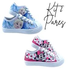 Kit 2 Tênis Infantil Menina Personagens Confortável Leve