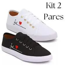 Kit 2 Tênis Feminino Fé Tradicional Preto Branco Confortável