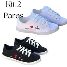 Kit 2 Tênis Feminino Preto Branco Tradicional Confortável Leve