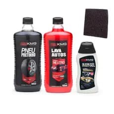 Kit Limpeza Lava Auto + Pneu Pretinho + Silicone Gel + Esponja