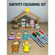 Presépio de Natal para Colorir com 10 personagens e um estábulo para exibição