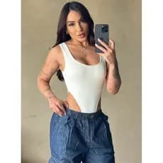 Body Femenino Cavado Nadador Bori Básico Casual Alça Larga Verão