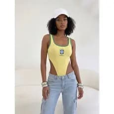 Body Brasil Feminino Cavado Brazilcore Blogueira Canelado Tendência Verão Copa