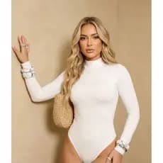 Bodyfeminino gola alta feminino Manga Comprida Casual Tendência Blogueira