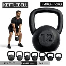 Kettlebell Peso 4kg a 16kg Pintado Ferro Fundido | Peso de Academia Musculação Treino em Casa Treinamento Funcional Fit