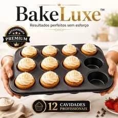 Forma Antiaderente para Assar Cupcakes e Pão de Queijo 12 Cavidades Aço Carbono BakeLuxe™