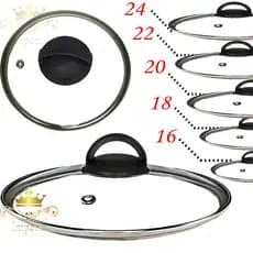Kit Tampa de Vidro Temperado Com Borda de Aço Inox 5 Peças Com Puxador Tampas de vidro Nº16 Nº18 Nº20 Nº22 Nº24  Panela Frigideira