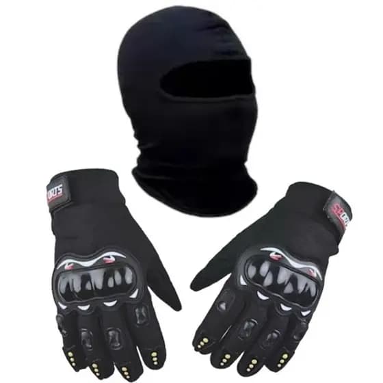 Kit Luva Com Proteção Frio Moto Motoqueiro Bike + touca Ninja Balaclava Motocros Trilha