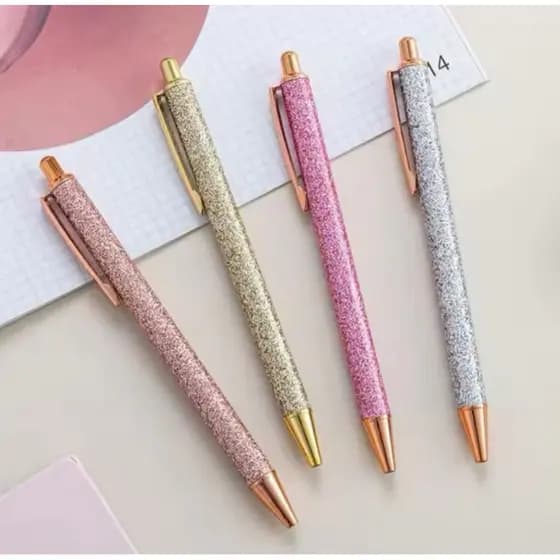 Caneta Luxo Glitter Rose, Dourada e Prata