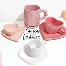 Canecas Xícaras Cerâmica Fofas Coração Flor Aesthetic