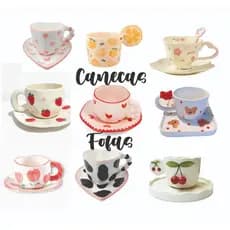 Caneca Fofa Cerâmica Aesthetic Coração Ursinho