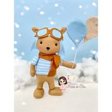 urso aviador de feltro boneco ursinho avião