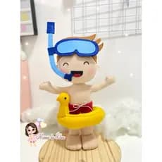 boneco menino menina mergulhador de feltro decoração festa fundo do mar