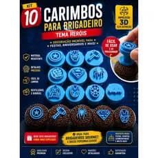 Kit 10 Carimbos para Brigadeiro Tema Heróis | Impressão 3D para Doces Personalizados | Festa Infantil e Aniversário