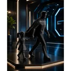Estátua Pai e Filha Super Heróis Decoraçãop