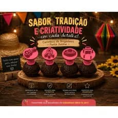 Kit 4 Carimbos Festa Junina para Brigadeiros – Violão, Fogueira, Chapéu e Tranças