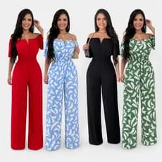 Macacão Feminino Longo Pantalona Luxo Acinturado Crepe Duna Com Brinde
