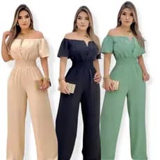 Macacão Pantalona Acinturado Virginia Manga Longa Moda Gringa Top Lindo