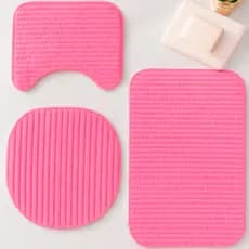 Kit 3 Peças Jogo de Tapete Rosa Iris Para Banheiro Antiderrapante 100% Algodão Felpudo Peludo Luxo