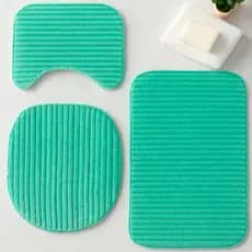 Kit 3 Peças Jogo de Tapete Verde Tiffany Para Banheiro Antiderrapante 100% Algodão Felpudo Peludo Luxo