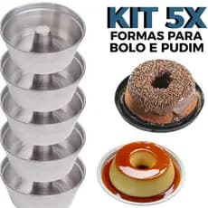 Kit 5 Formas de Pudim Bolo 16cm com Furo Central de Alumínio Polido com Bordas Reforçadas