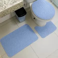 Kit 3 Peças Jogo de Tapete Azul Candy Para Banheiro Antiderrapante 100% Algodão Felpudo Peludo Luxo