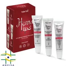 Kit Henna Labial Vermelho- Película Fixadora,Sérum Pigmentante,Gloss Finalizador-Rende 40 Aplicações