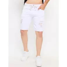 Bermuda Slim Jeans Masculina Rasgada Desfiada  com corda2024 RSGD