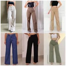 Calça Wide Leg Pantalona Jeans Feminina Cintura Alta Levanta Bumbum--88