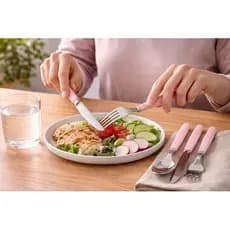 Conjunto Talheres Inox Rosa 12 Peças Talher Moderno Jogo Mesa Completo