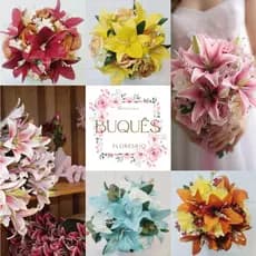 Buquê de Noiva Colorido Lírio Rosa Flores artificiais com cores variadas para Casamentos Civil ou Religioso