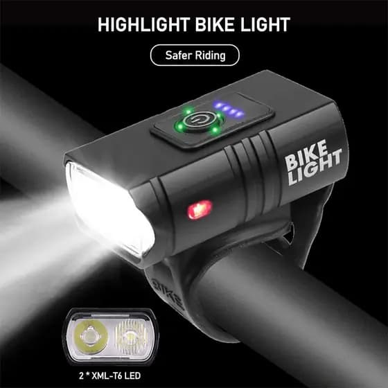 Farol Lanterna Para Bicicleta T6 2 LED Potente Lumens MTB À Prova D'água Bateria Recarregável 250mah