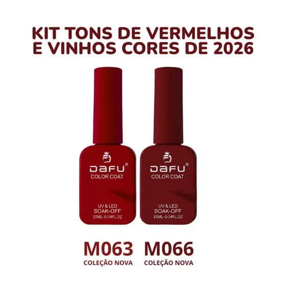 Kit Esmaltes em Gel Tons Vermelhos e Vinhos LED/UV Unhas Perfeita Cobertura DAFU 10ml