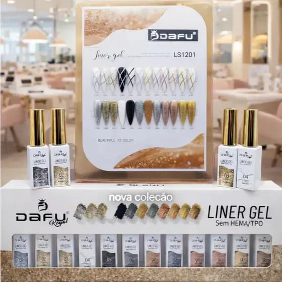 KIT 12 Esmaltes Gel Liner Dafu Dourado Prata Preto Branco Champagne Unha Francesinha Pincel Fino Led