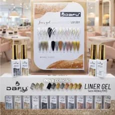 KIT 12 Esmaltes Gel Liner Dafu Dourado Prata Preto Branco Champagne Unha Francesinha Pincel Fino Led