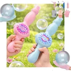 Brinquedo Lança Bolha Sabao Máquina Fumaça Varinha Magica Azul Rosa Criança Luvas Arminhas Presente
