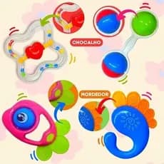 Brinquedos Para Bebê Nene Criança Chocalho + Mordedor Macio Colorido Infantil