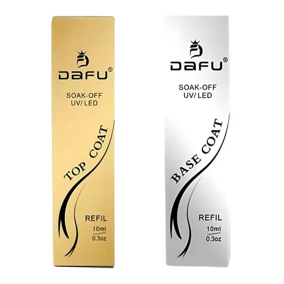 Kit 2 Top Base Coat DAFU Refil Sache Ultrabrilho Esmaltes Gel Unhas Nails Preparadores 10ml