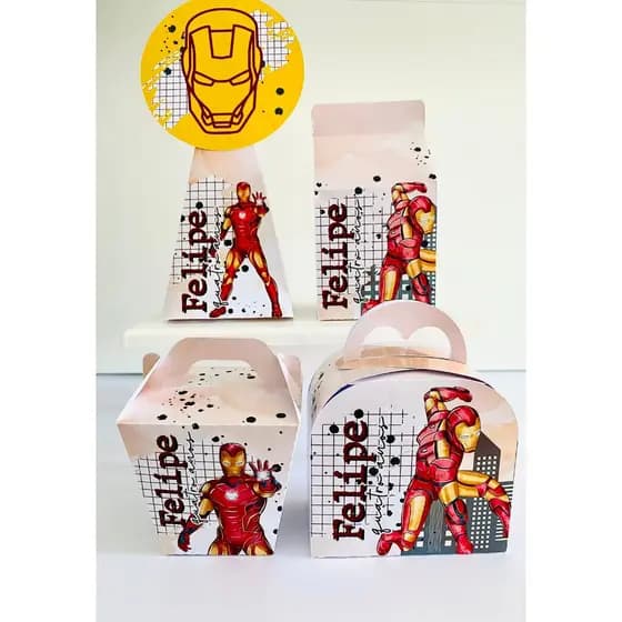 Kit Caixinhas Personalizadas Homem De Ferro – Aniversário Infantil | Kit PEGUE E MONTE
