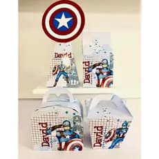 Kit Caixinhas Personalizadas Capitão América – Aniversário Infantil | Kit PEGUE E MONTE