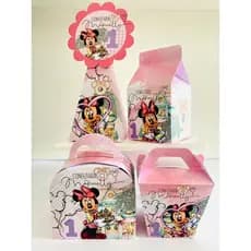 Kit Caixinhas Personalizadas Minnie confeiteira – Aniversário Infantil | Kit PEGUE E MONTE