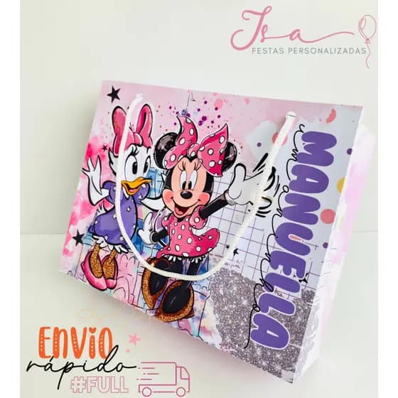 Sacolinhas Minnie e Margarida Personalizadas Kit Festa Infantil Pegue e Monte