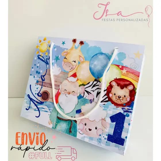 Sacolinhas Arca de Noe Personalizadas Kit Festa Infantil Pegue e Monte