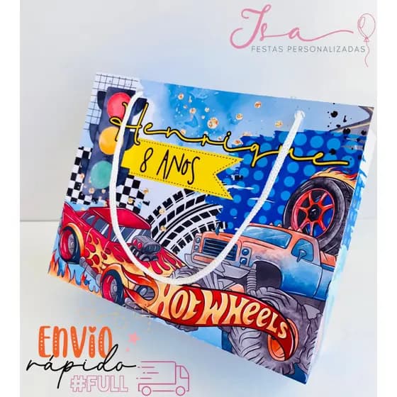 Sacolinhas Hot Wheels Personalizadas Kit Festa Infantil Pegue e Monte