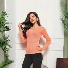 Blusa de Frio Feminina Tricô Básica Decote V Sueter Feminino Trança