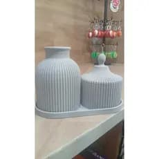 Kit Decorativo Canelado Moderno 3D PLA – Vaso e Pote com Tampa em Bandeja