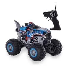 Carrinho Controle Remoto Big Monster Tubarão Azul 4x2 com Luzes e Solta Fumaça Polibrinq